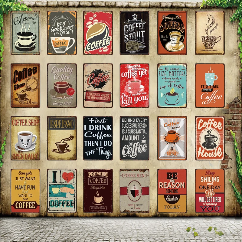 

[ WellCraft ] Coffee Shop Menu Coffee House Metal Sign Posters art Vintage Mural Painting Custom Decor WW6