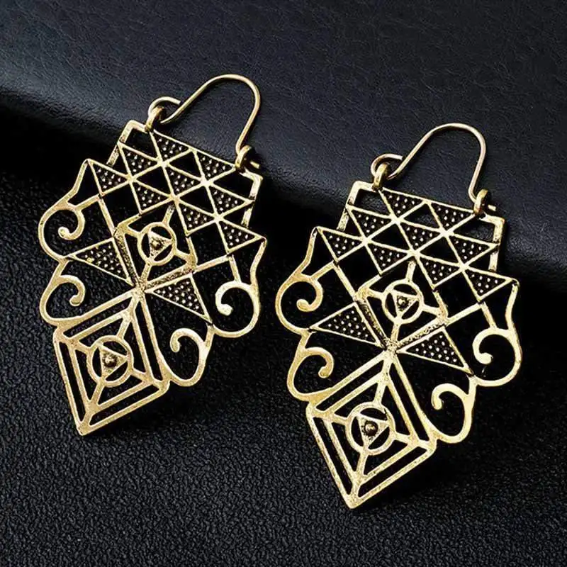 Antique Brass Индийские племенные латунные серьги, висячие серьги в форме цветка, украшенные вихрем «цыганские» серьги для женщин, богемные Винтажные серьги EAR00C000B02B - Окраска металла: Antique Brass