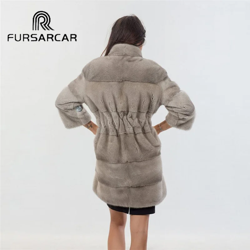Женская шуба из натурального меха норки FURSARCAR элегантная натуральной 85 см с