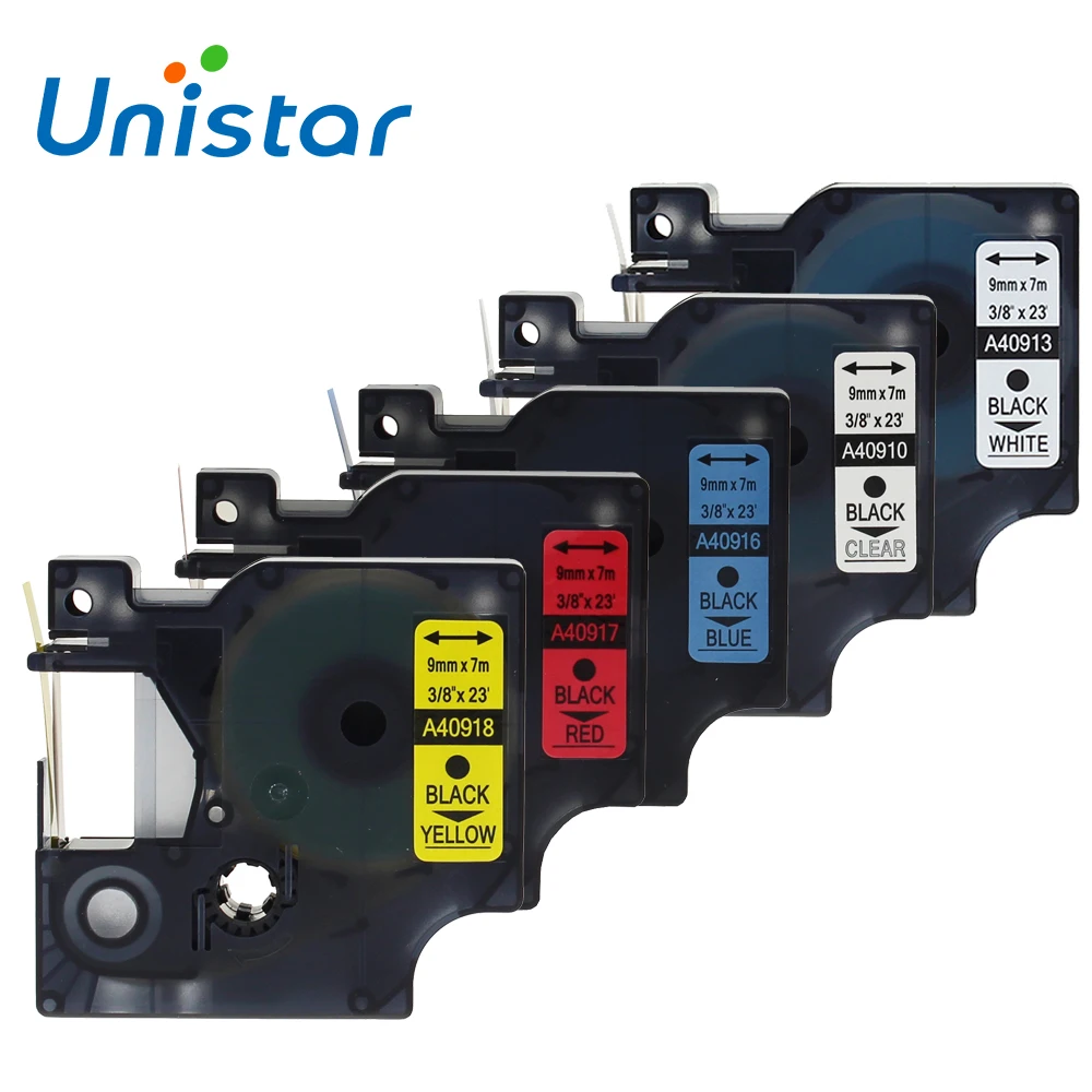 

Unistar 5pcs/lot Compatible for Dymo for D1 Labels 40910 40913 40916 40917 40918 Labels Ribbons 9mm for Dymo for D1 Label Maker