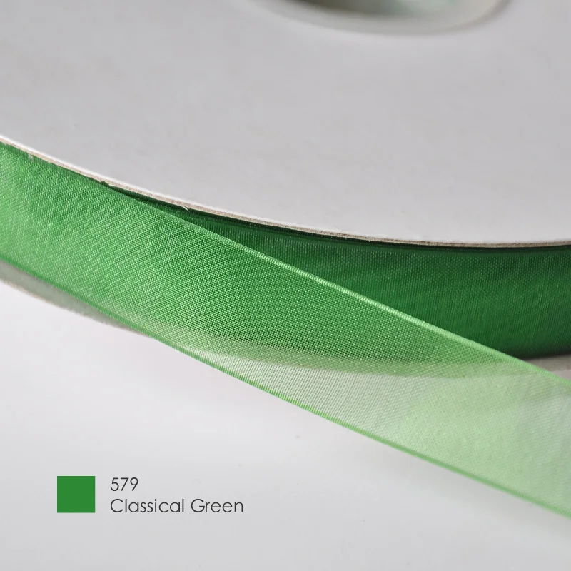 classical green 579 Яма 3 мм 1/8 дюймов сплошной цвет прозрачная органза шелковая лента зеленый желтый коричневый для упаковки подарков Свадебные украшения 800 ярдов/партия - Цвет: classical green 579