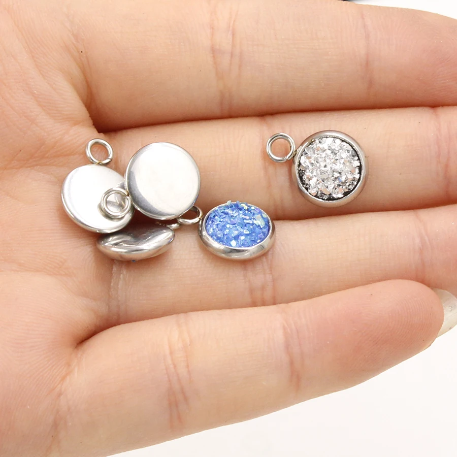 Fnixtar Small Round Glitter Faux Druzy Cabochon Resin Charms For Gilrs Necklace Bracelet DIY Jewelry Making 8mm 50 piece/lot|Шармы| |