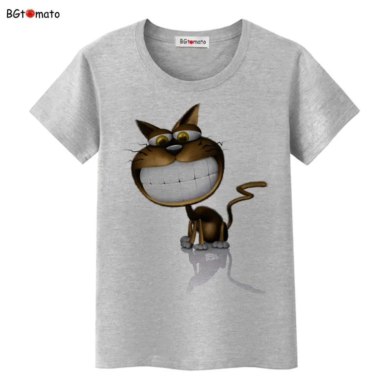 Футболка bgtomato с милым улыбающимся лицом котом Женская мультяшная 3D футболка