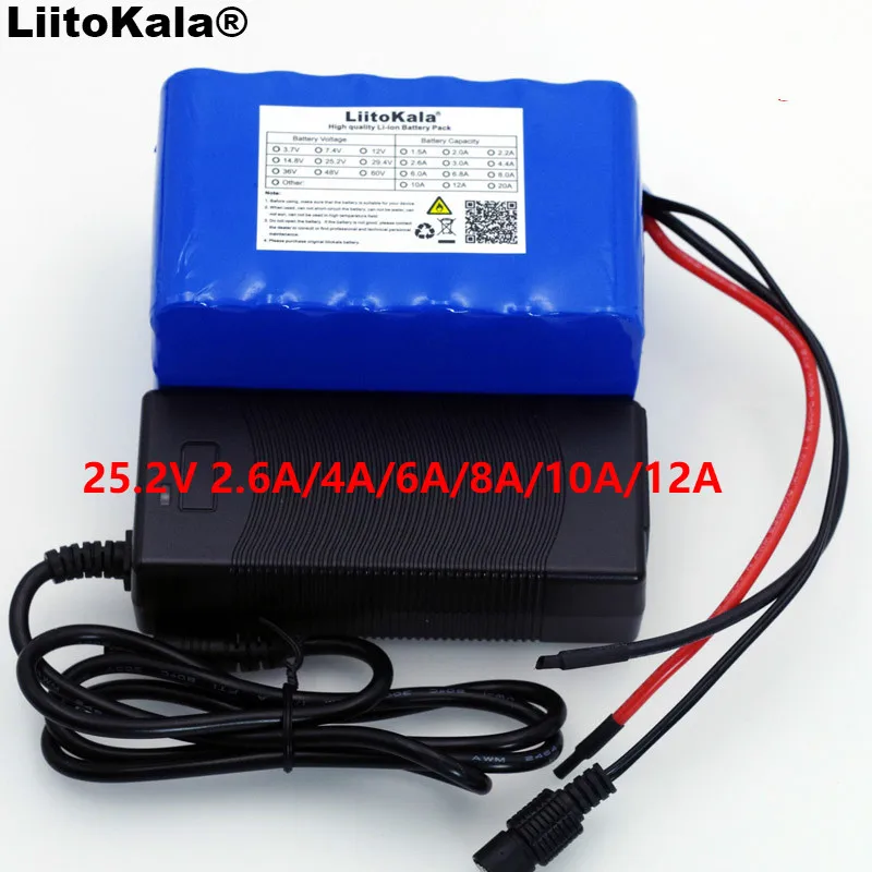 LiitoKala 24V 6s 4A 6A 8A 10A 18650 аккумулятор 25 2 V 12Ah литий ионный для велосипеда батарея 350W E