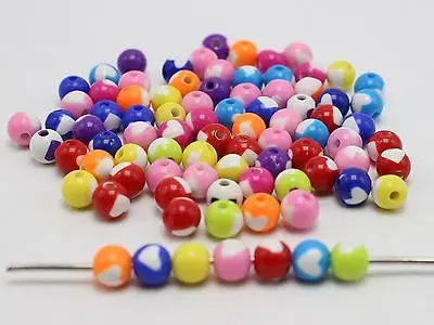 200 разноцветные акриловые Круглые бусины 8 мм с сердцем|beads 8mm|round beadsacrylic round beads |