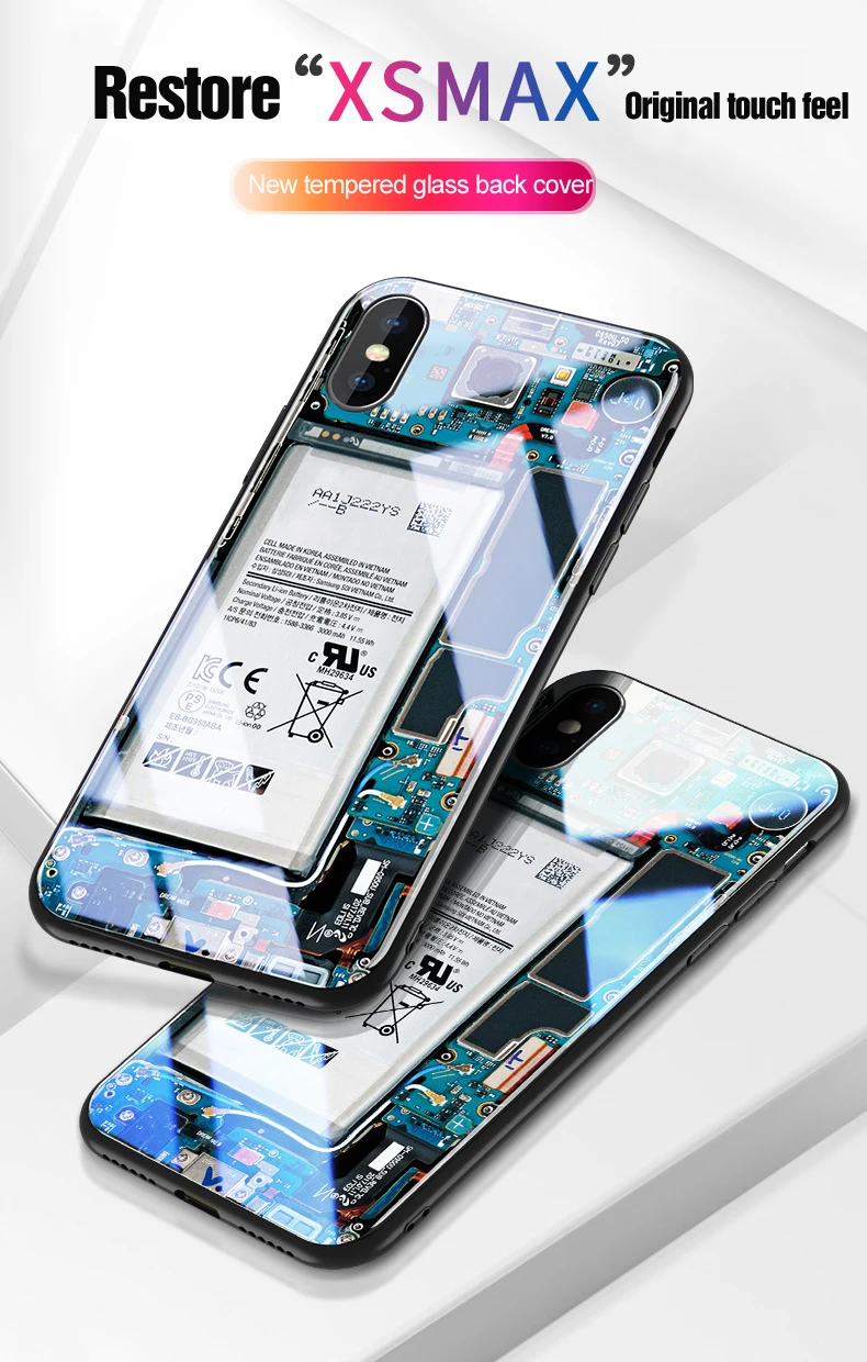 Чехол Vpower для iPhone XS Max, чехол из закаленного стекла для телефона, схема разборки для девочек и мальчиков, задний стеклянный чехол для iPhone X XS MAX XR