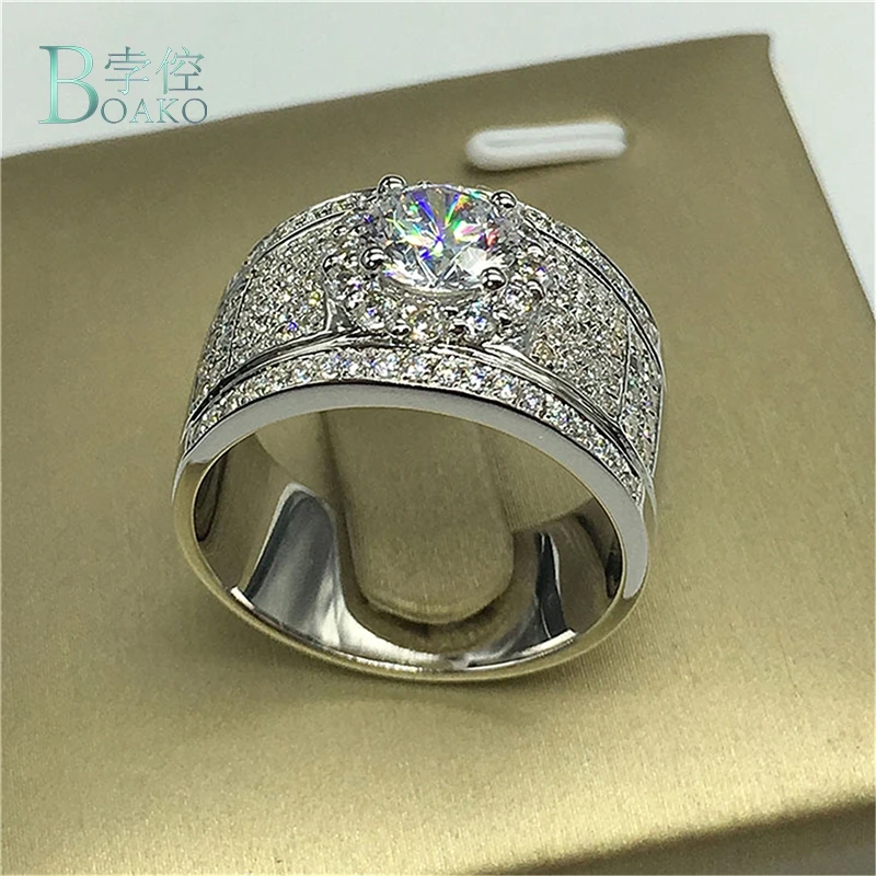 BOAKO Luxury Shining Big Crystal Zircon Rings Engagement Ring Women Men Fashion Women's Vintage Wedding For | Украшения и