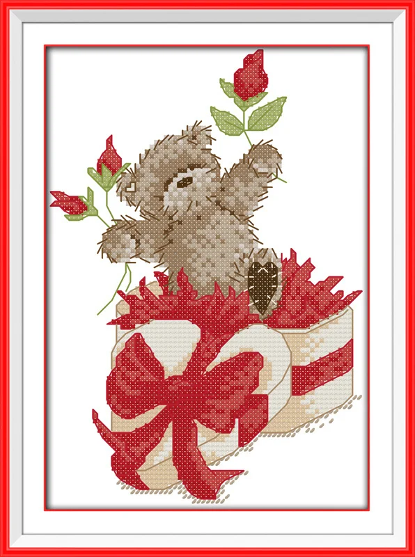 Подарочная коробка с маленьким медведем картина сделай сам посчитанная Печать