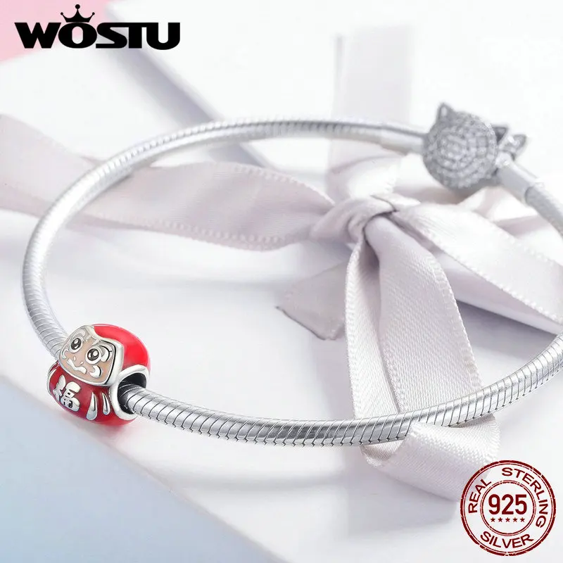 WOSTU Настоящее серебро 925 пробы красные бусины Япония Dharma Tumbler талисман Подвеска