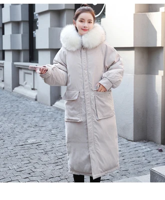 Creamy-white AYUNSUE Parkas Mujer Long Winter Jacket Women Coat Korean Parka Fur Collar Large Size warm padded womens jackets KJ2471 - Цвет: Creamy-white