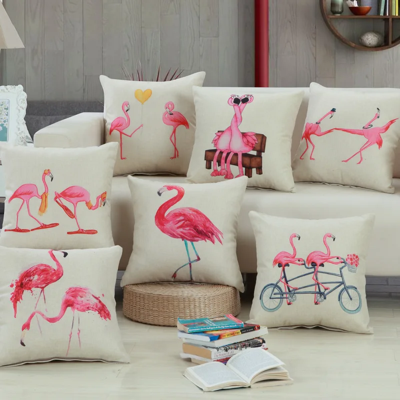 Акварельный Розовый фламинго для езды на велосипеде Подушка евро покрытие