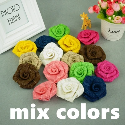 mix colors 20 шт./лот, натуральный джут, Мешковина, Hessian, цветок розы, ручная работа, винтажные свадебные украшения, вечерние украшения, шляпа, ремесло, аксессуары для творчества - Цвет: mix colors
