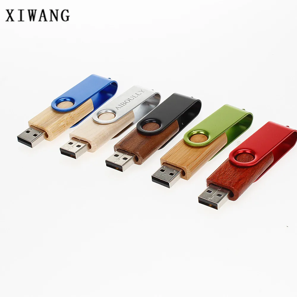 Новые вращающиеся металлические деревянные usb флешки Memory Stick 2,0 4 ГБ 8 ГБ флешки 16 ГБ флеш-накопитель 32 Гб 64 Гб 128 ГБ usb диск Бесплатный Пользовательский логотип