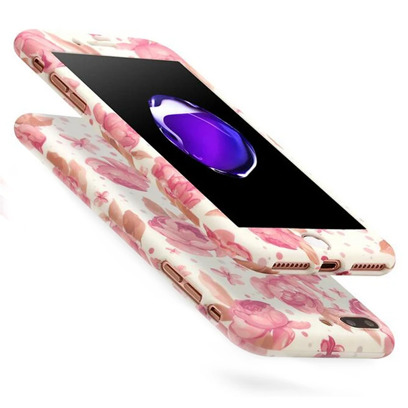 Чехол для Телефона iPhone 7 плюс 6 S Стекло фильм Экран протектор цветок живопись 360
