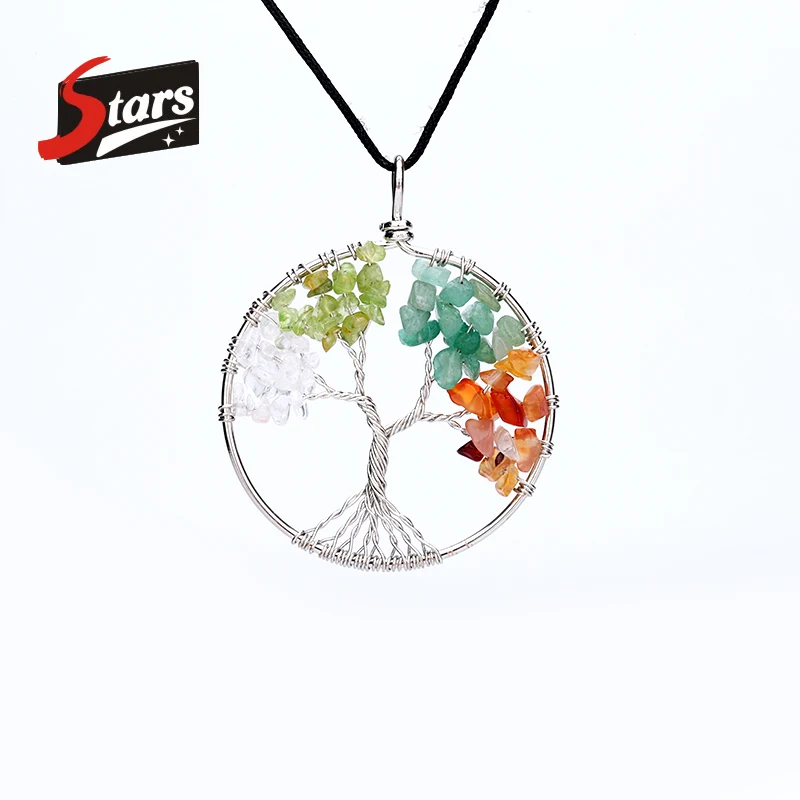 Singreal Mixed Color Stone Natural Tree of Life Pendant for Women Handmade Necklaces Pandent Reiki Costume Jewelry | Украшения и