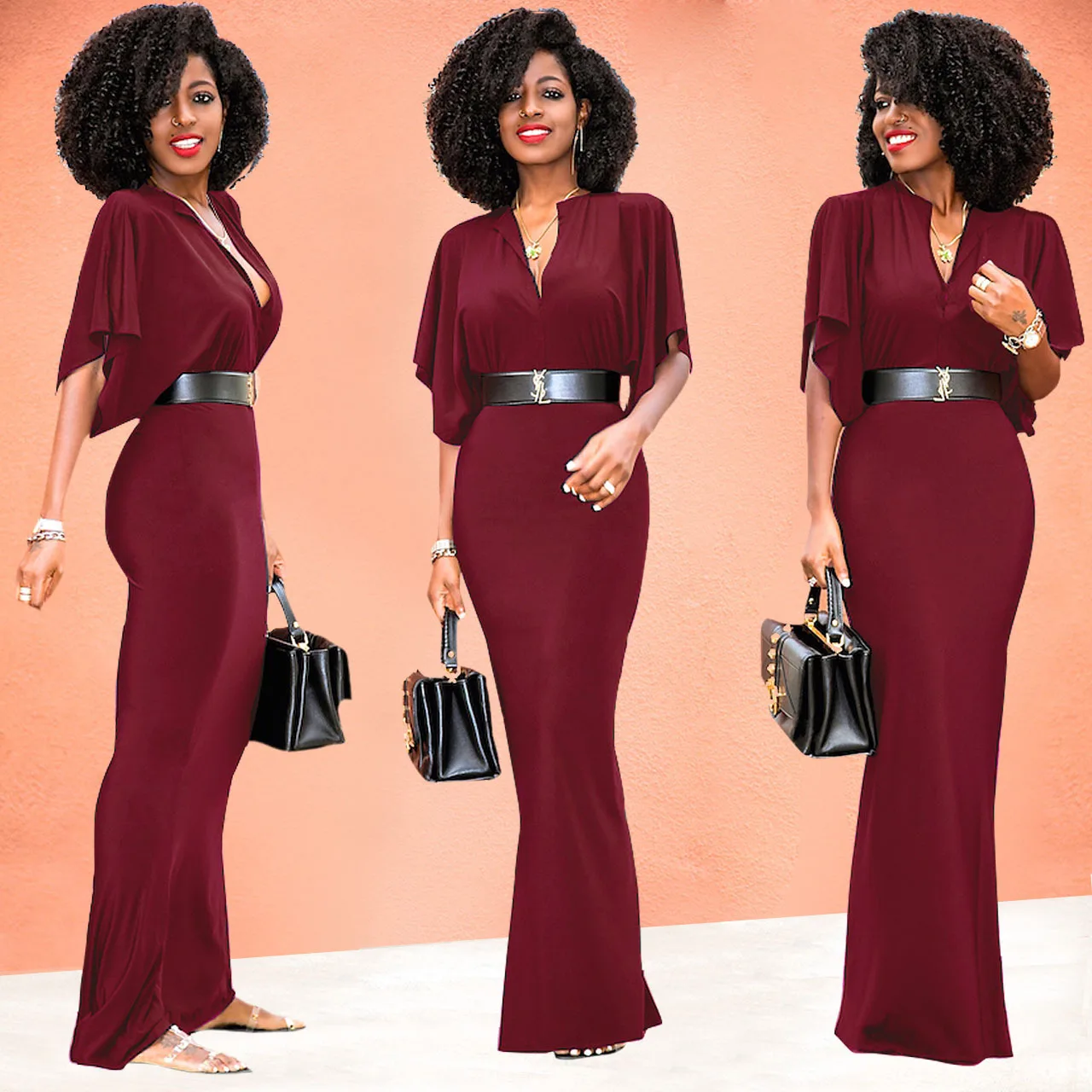 Женское офисное платье La MaxZa однотонное футляр с рукавом бабочкой Vestidos|Женские