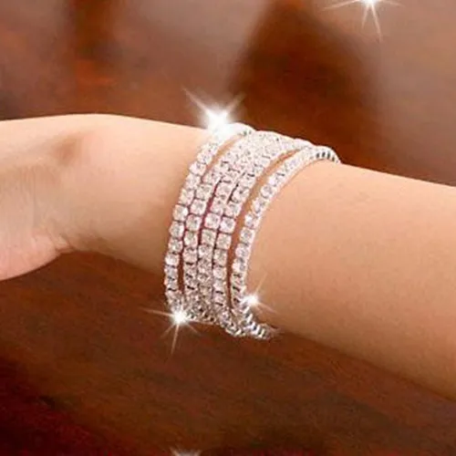 Браслет с кристаллами и фианитами в один ряд Стразы | Украшения аксессуары