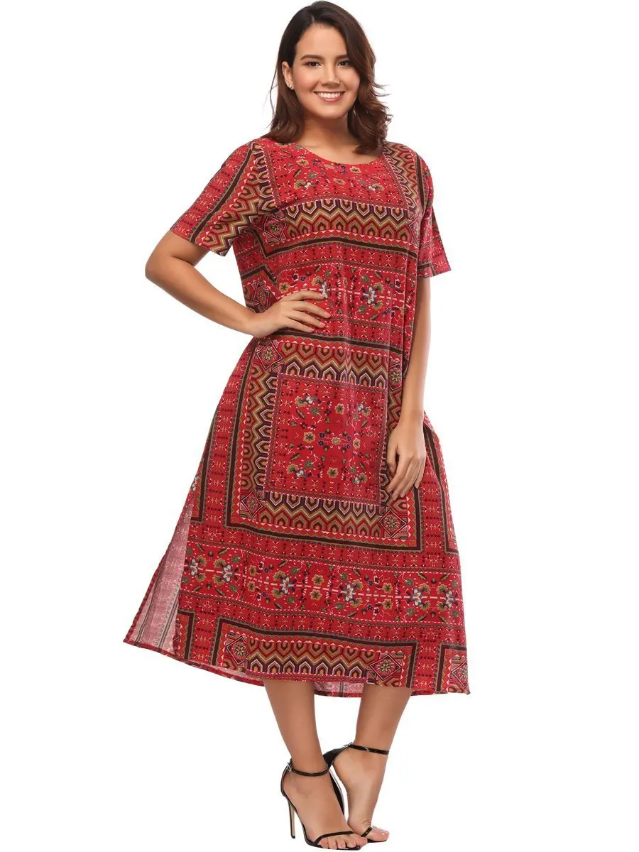 Женское свободное платье-Макси Boho Пляжное Платье с принтом Повседневное платье