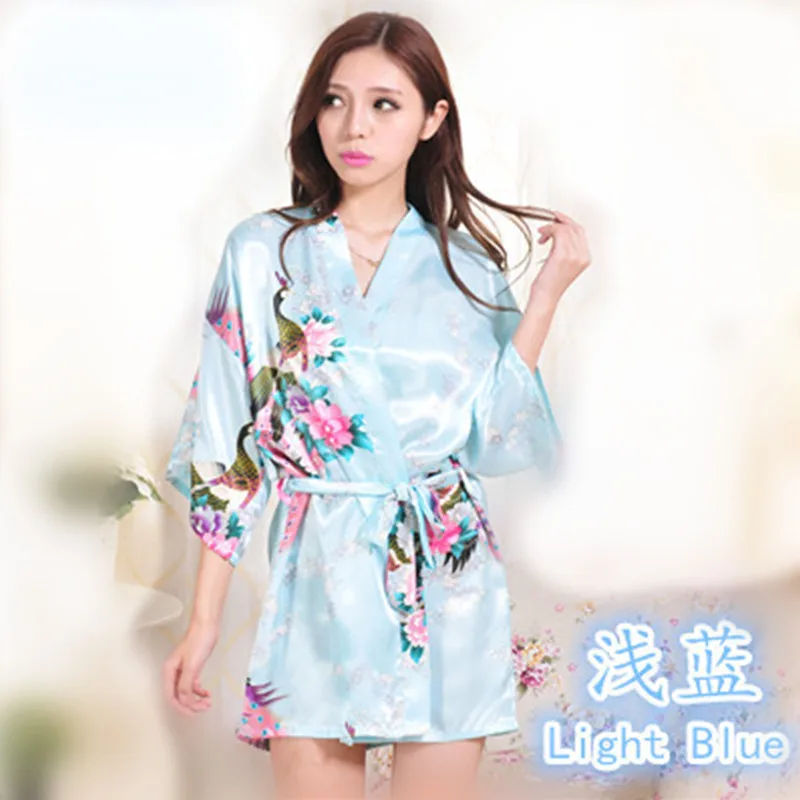 

Japanese Style Plus Size XXXL Navy Blue women Silk Rayon Robe Kimono Night Gown Printed Peacock Sleepwear pijamas mujer