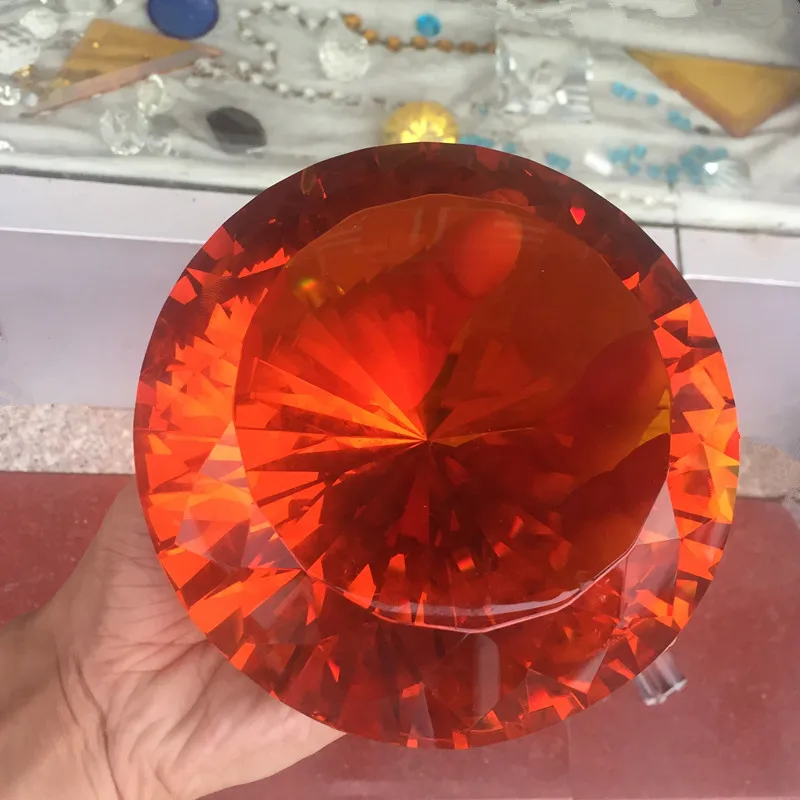 amber Блестящий 150 мм кристалл в форме бриллианта пресс-папье со стразами Свадебная вечеринка любимые украшения для дома подарок печать на заказ - Цвет: amber