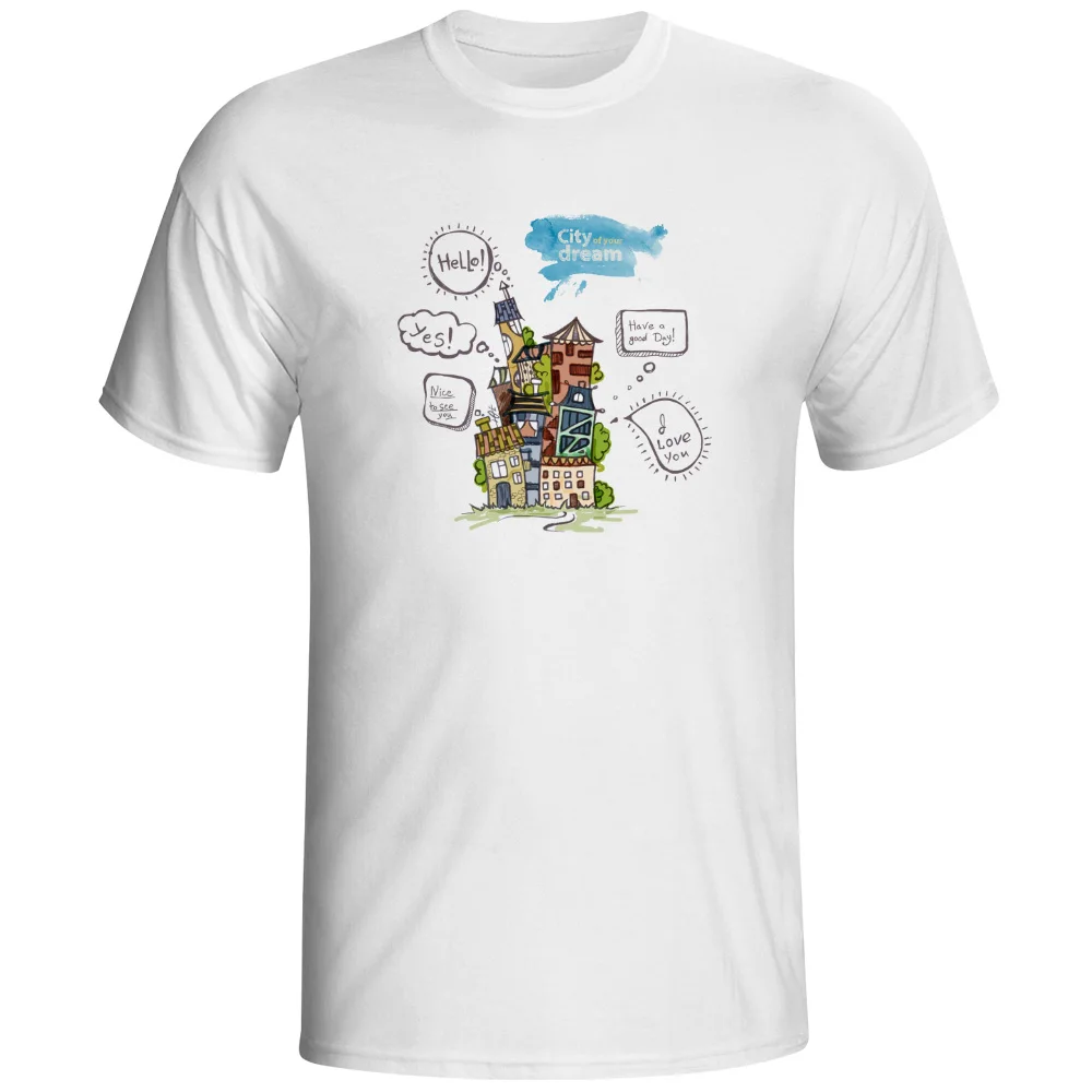 Творческий Дизайн город вашей мечты футболка Летний Стиль Мода Повседневное