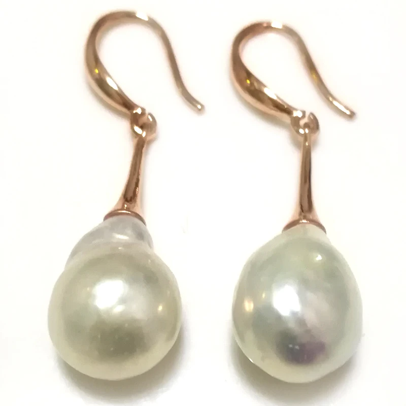 

11-12mm AAA Natural White High Luster Baroque Pearl Yellow Gold Filled Hook Earring