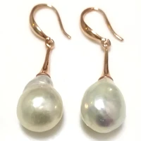 11 12mm aaa natural white high luster baroque pearl yellow gold filled hook earring