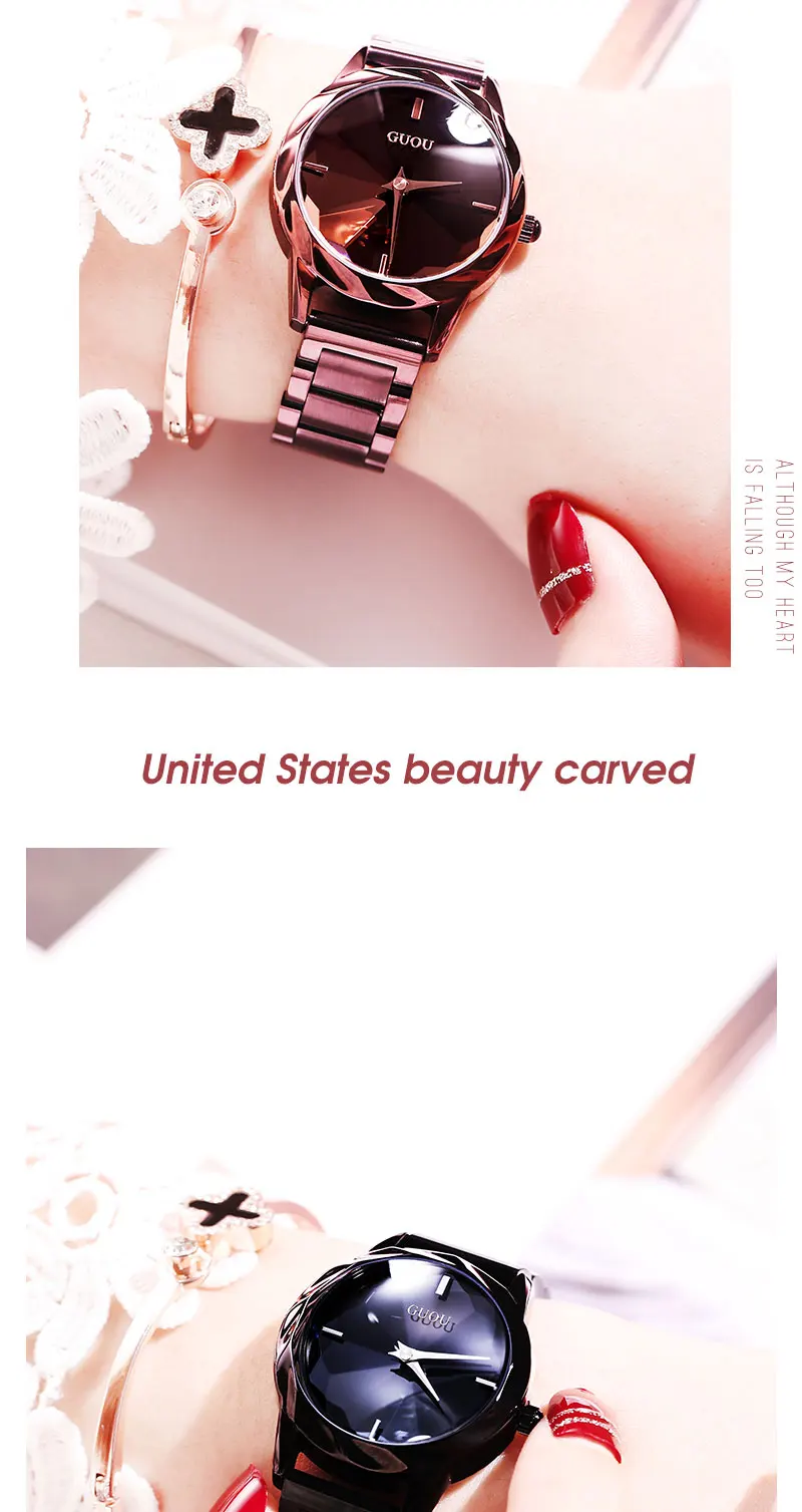 Модные Роскошные Часы GUOU Reloj Mujer розовые и цвета фиолетовый$ черные женские кварцевые часы из нержавеющей стали