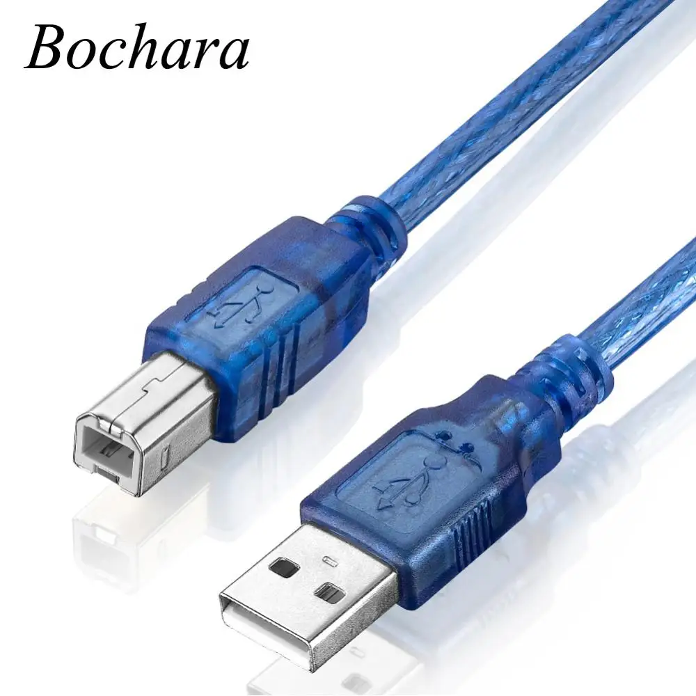 Bochara USB 2,0 кабель для принтера тип A папа-Тип B Папа из фольги+ Плетеный защитный прозрачный синий 1,5 м 1,8 м 3 м 5 м 10 м