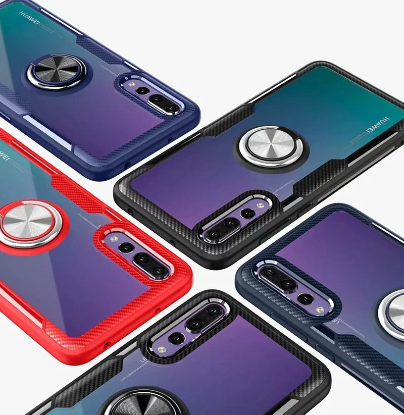 Чехол для Huawei P20 P30 Pro P40 lite Прозрачный ударопрочный чехол с кольцом на палец