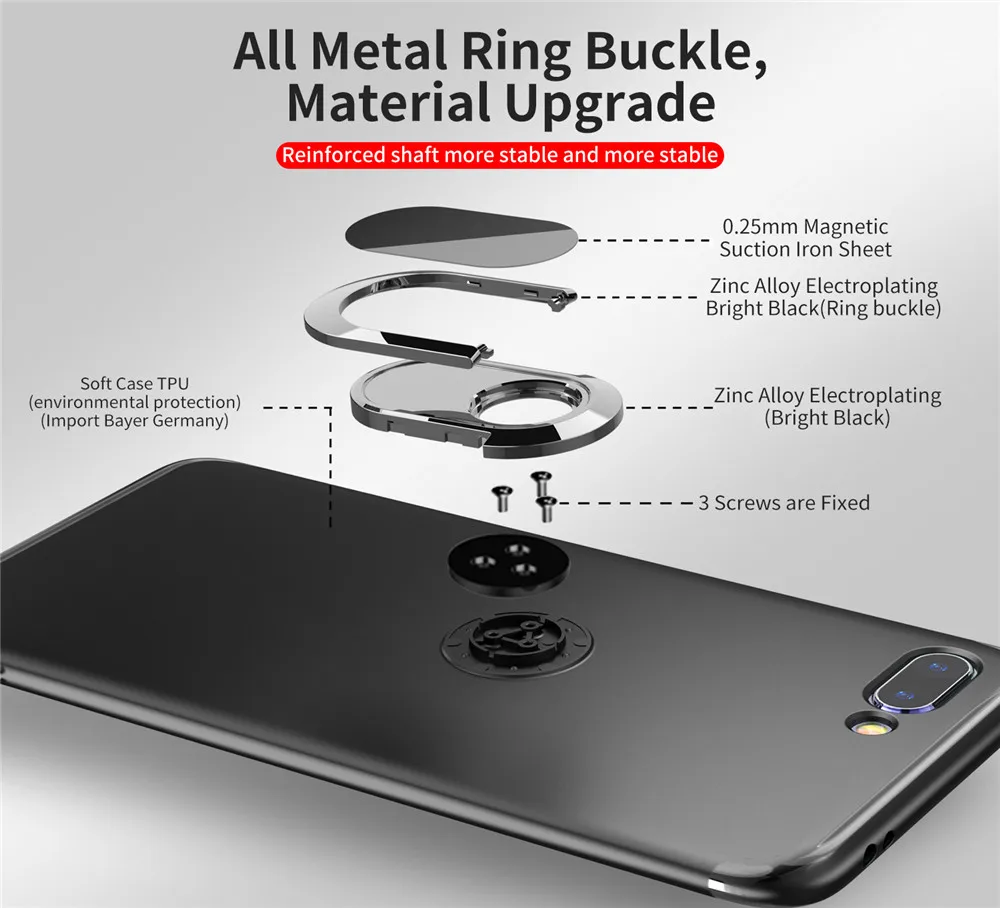 Роскошный силиконовый чехол для Huawei Honor 10, чехол с магнитным металлическим кольцом, подставка, мягкий ТПУ чехол для Huawei Honor 10