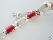 Красный и белый драгоценный камень браслет Стерлинговое кварцит Ветер Кварцевый