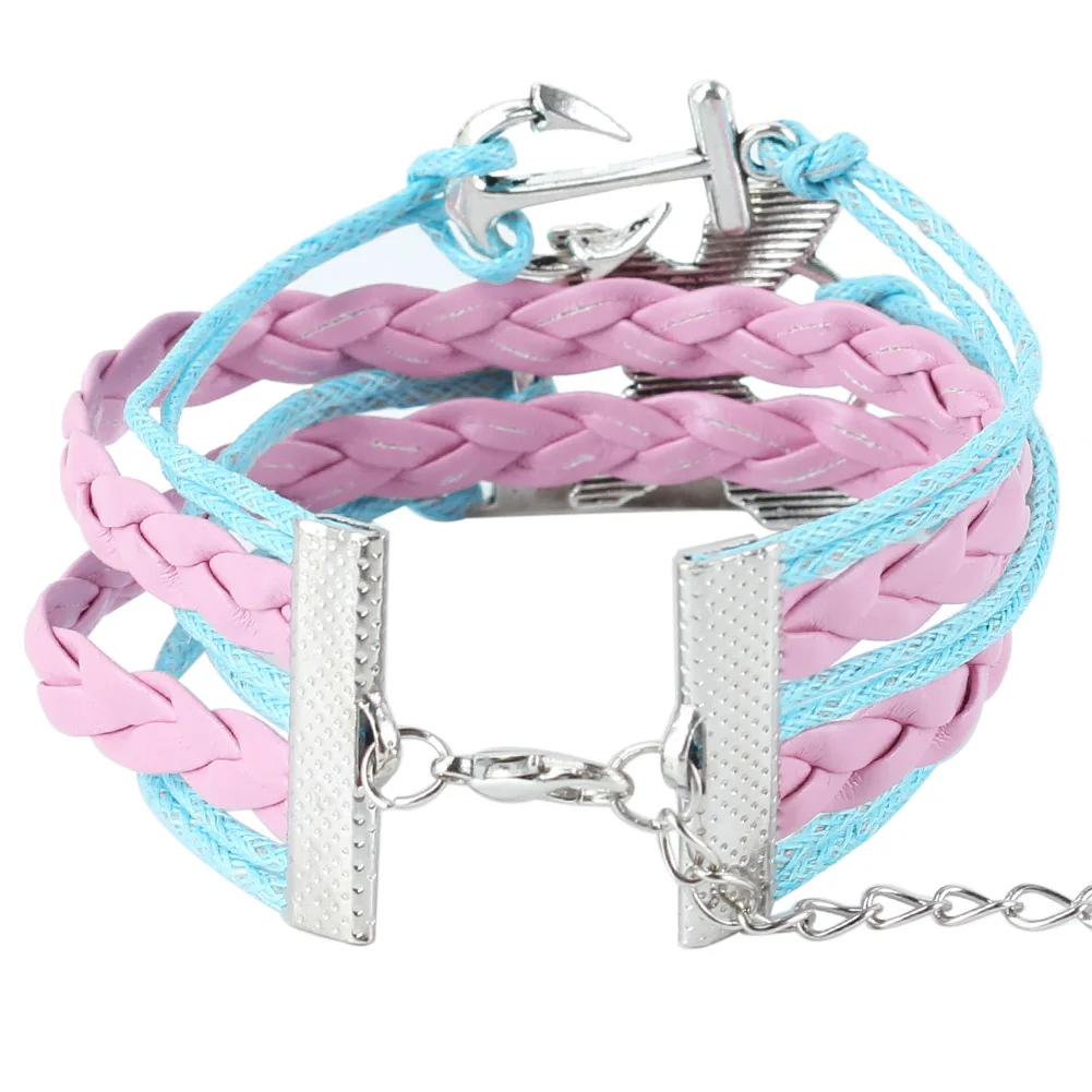 2x Adjustable Butterfly Anchor Love Bracelet DIY Woven PU Leather Wristband | Украшения и аксессуары