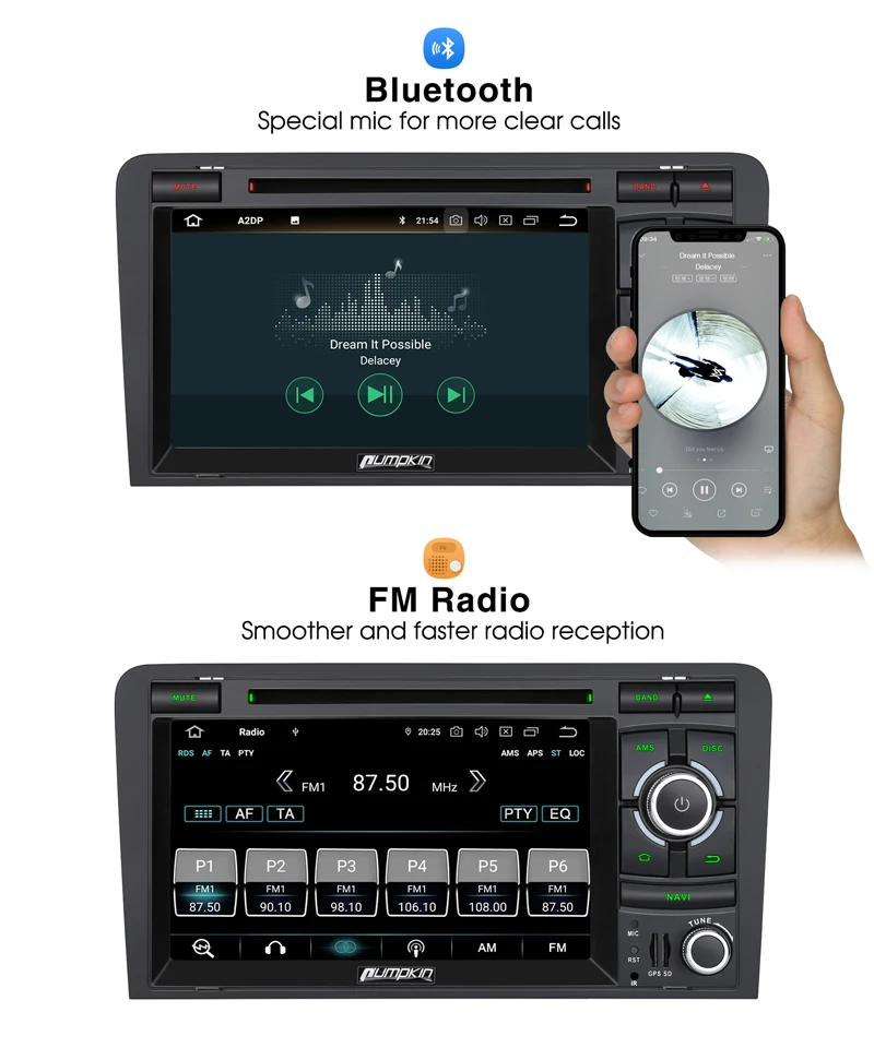 Pumpkin 2 Din7 &quotAndroid 8 0 GPS навигация 4 Гб RAM Автомобильный мультимедийный DVD плеер для Audi