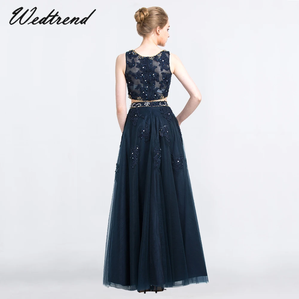 Wedtrend Navy Blue Evening Dress 2019 Vintage Beaded Applique Tulle Two Pieces of Formal Gown Dresses abendkleider | Свадьбы и