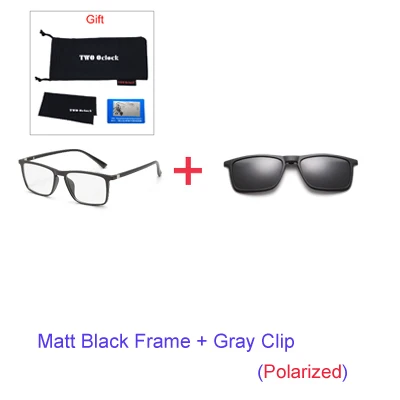1 Frame 1Gray Clip Двух часах 7 в 1 магнитные солнцезащитные очки с Для Мужчин Поляризованные, пристегиваемые солнцезащитные очки Для женщин квадратных по рецепту, оптические оправы для 3D желтый Oculos A2249 - Цвет линз: 1 Frame 1Gray Clip