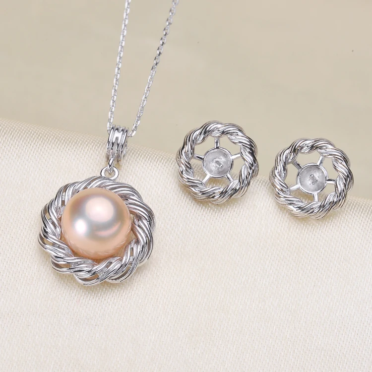 

S925 Sterling Silver Fashion Pearl Pendant Earrings Set Mounts Findings Beautiful Jewelry Set Parts Fittings Women's Accessories