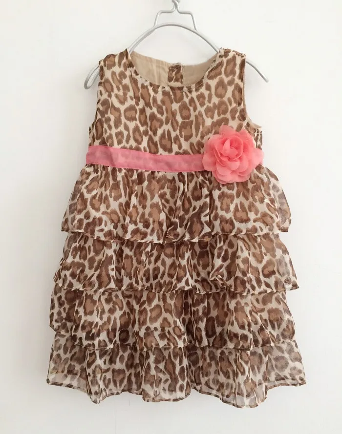 Розничная продажа хлопковое платье для девочек с леопардовым принтом платья