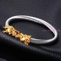316l stainless steel silver color dragon silvergold color wire cable cuff charming mens bracelet jewelry free shipping