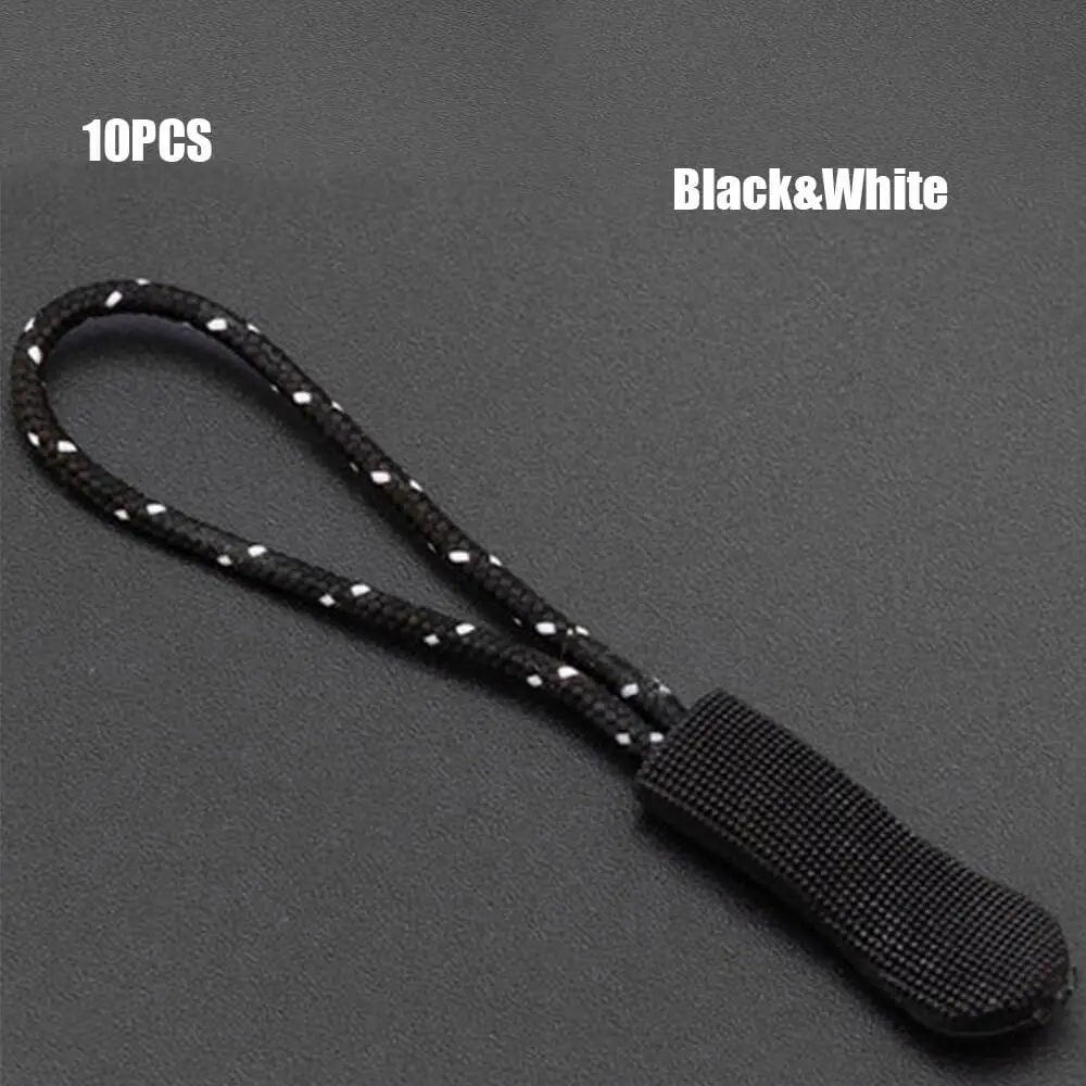 black and white 10 шт. ползунки на молнии, тяга, съемник, конец, подходит для веревочной бирки, фиксатор на молнии, шнур, вкладка, сменный зажим, пряжка, дорожная сумка, чемодан, палатка, рюкзак - Цвет: black and white