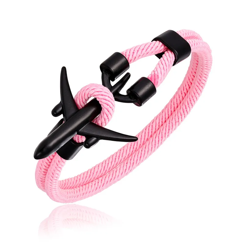 Pink MKENDN аэропорта Мода Для мужчин Для женщин самолет якорь Браслеты веревочная цепочка с подвеской из Паракорда авиации жизнь ювелирные браслеты hombres - Окраска металла: Pink