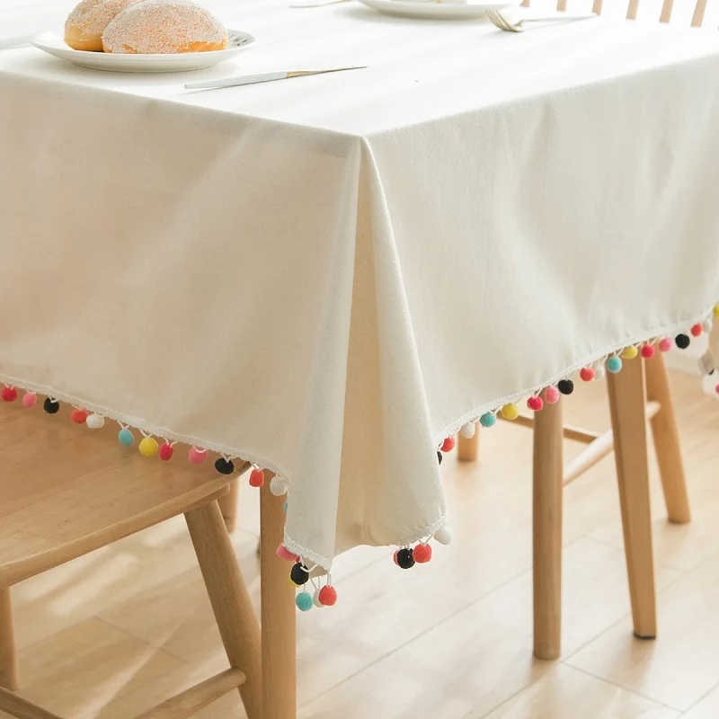 Linen Cotton Table Cloth Tassel Natural Solid Rectangle table cloth Party Home Hotel Cover toalha de mesa | Дом и сад