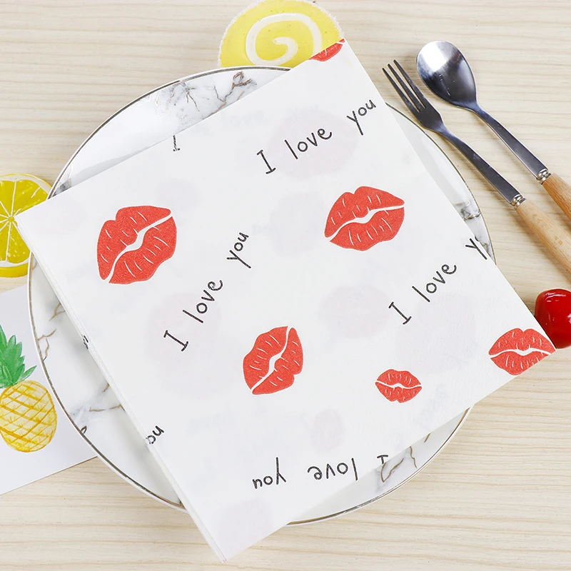 Пикантные губы печати салфетки для декупажа I Love You декупаж для свадьбы, дня рождения украшения Детские поставки 20 шт./лот 3 Слои