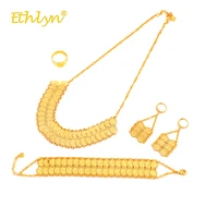 ethlyn middle eastislamarab luxury gold color double coin necklacebig drop earringsringbracelet women jewelry sets s273