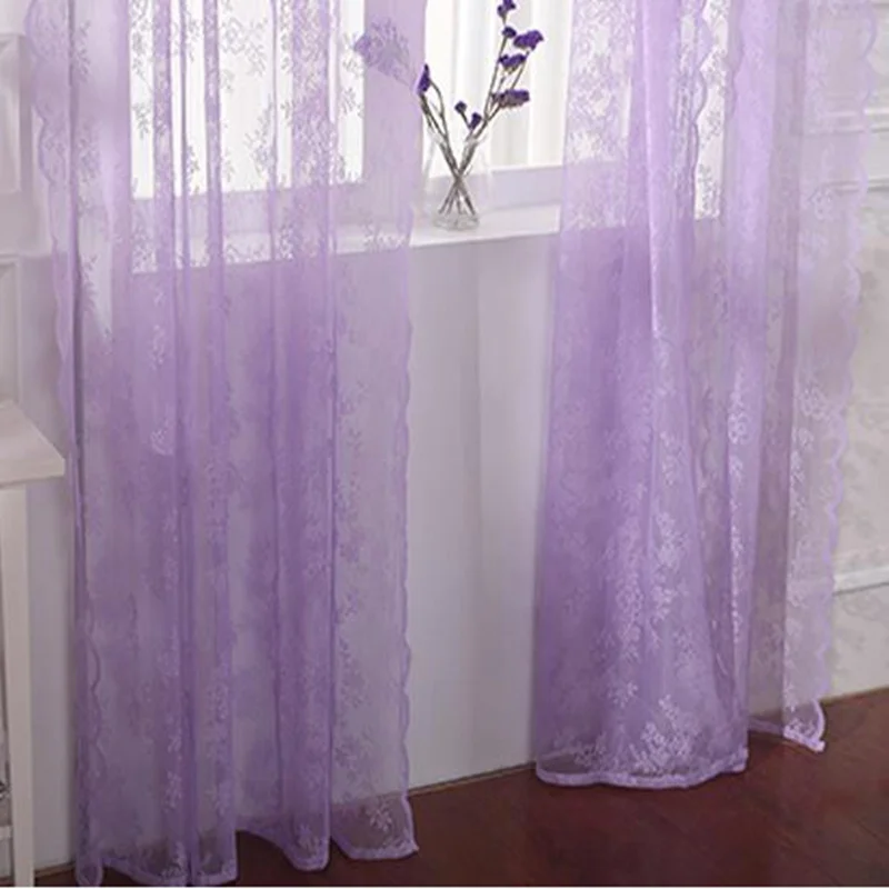 Purple Tulle Высокое качество однотонный белый цвет кружевные занавески балкон в деревенском стиле пол окна пряжа шторы гостиная Тюль современные шторы TDX001& 2 дюйма - Цвет: Purple Tulle