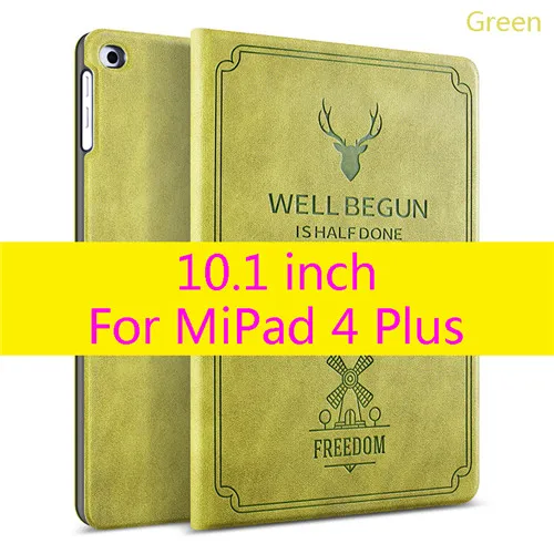 Mipad4 plus Green Чехол для Xiaomi Mi Pad 4,8 дюймов, Тонкий Ретро складной чехол-подставка из искусственной кожи, умный чехол для Xiaomi Mi Pad 4 Plus 10,1 дюймов, чехол для планшета - Цвет: Mipad4 plus Green
