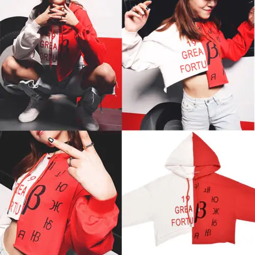Крутой Женский Топ с длинным рукавом в стиле хип хоп капюшоном|crop top hoodie|hoodie