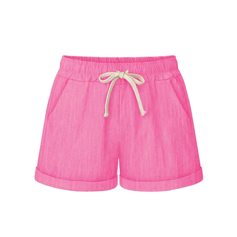 Женские хлопковые и льняные шорты карманная повязка со средней талией