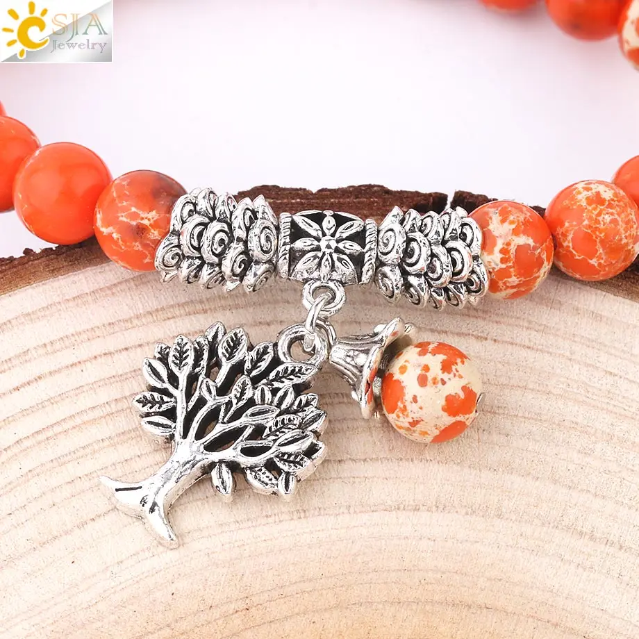 Круглые бусины CSJA 8 мм амулетные браслеты для женщин и мужчин эластичные из