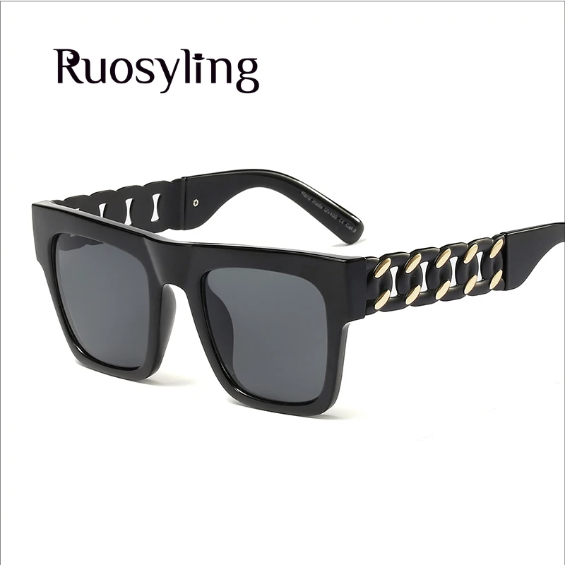 Ruosyling, трендовые женские солнцезащитные очки, UV 400, большая оправа, большие тени для женщин, темные солнцезащитные очки, квадратные, роскошные пляжные солнцезащитные очки - Цвет линз: C6 Bright Black